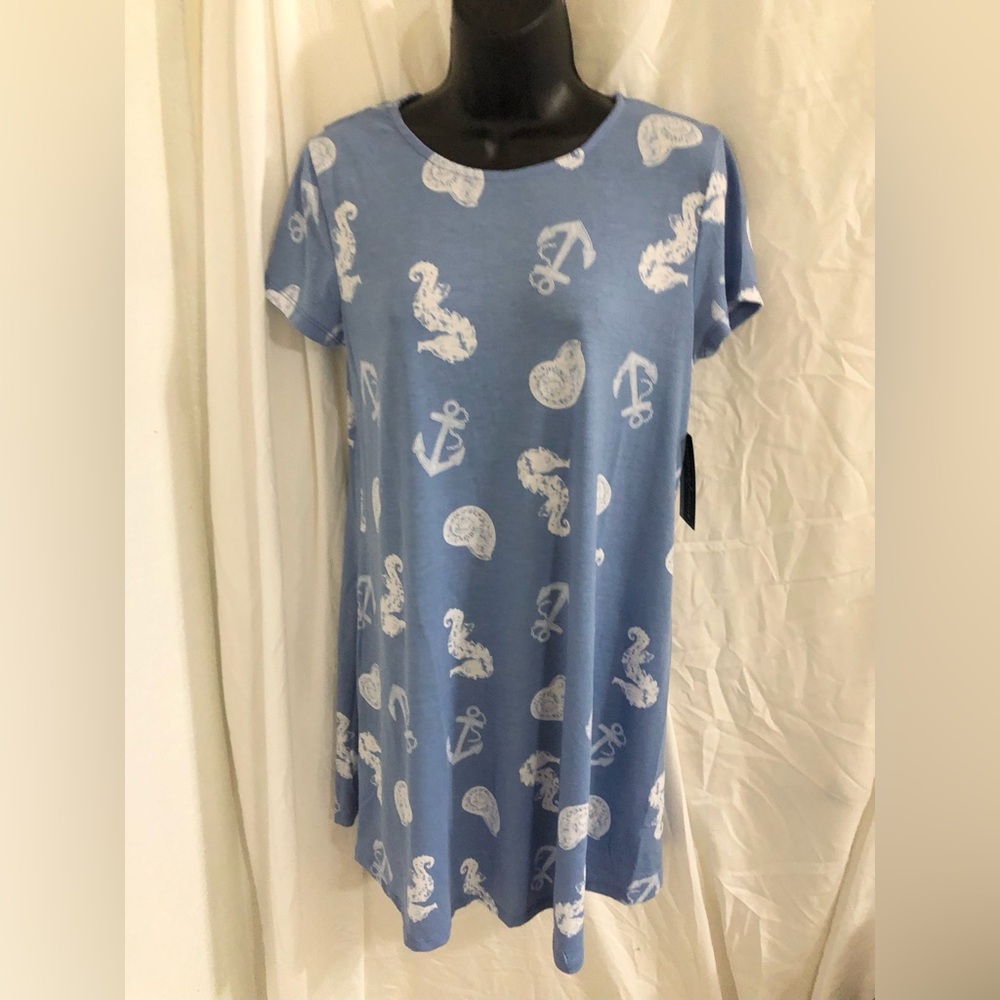 Blue and white oceanic themed sealife beachy knit dress size medium brand new